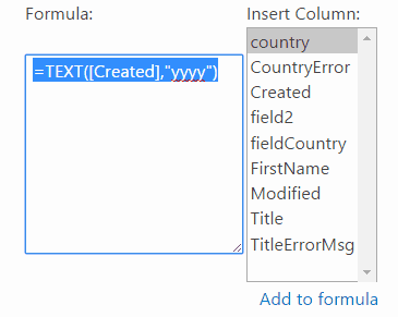 sharepoint calculated column year from date