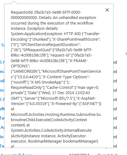 SharePoint 2013 workflow error