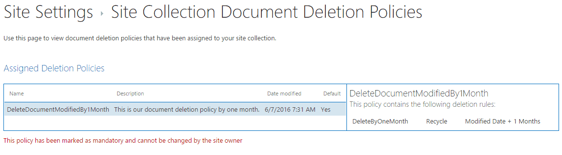 site collection document deletion policies office 365 document retention policy sharepoint 2013