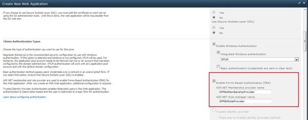 sharepoint 2013 forms based authentication active directory Add Membership Provider name and Role manager name