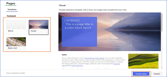 Page templates in SharePoint Online