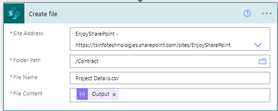 How MS Flow create csv table csv file