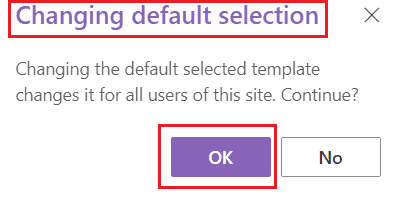 Set a template as a default template in SharePoint online