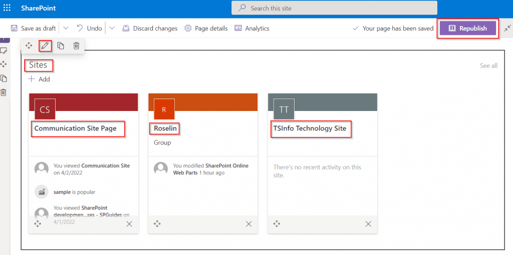 remove sites in modern SharePoint sites web part