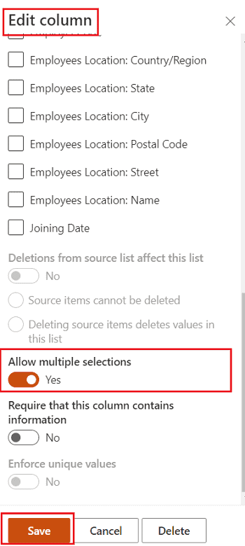 Lookup Column allows multiple values in SharePoint Online List