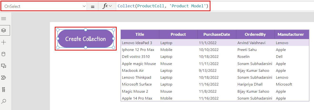 PowerApps collection filter SharePoint list