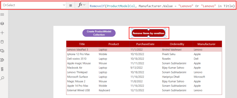 Remove an Item From a Power Apps Collection