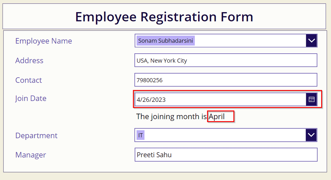 Extract month name from date field in Power Apps