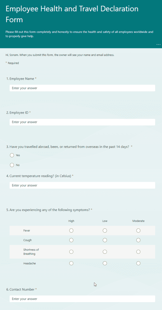 Example of Microsoft Form
