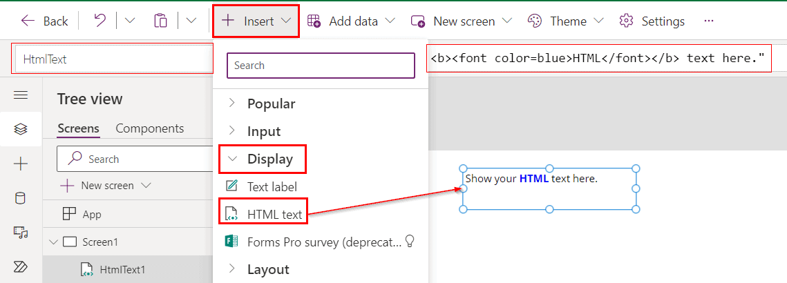 HTML text control in Power Apps