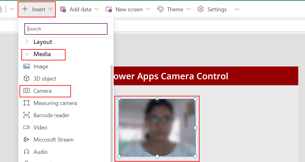 Power Apps camera control