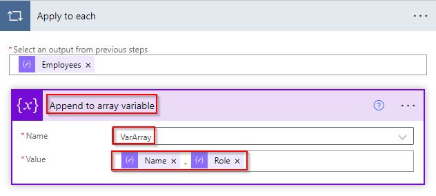 append array variable action in Power Automate