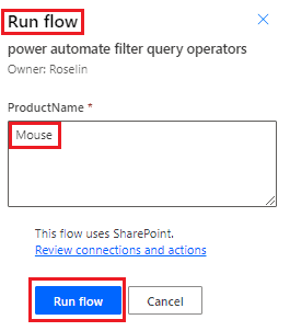 Odata filter query equal to operator using microsoft flow