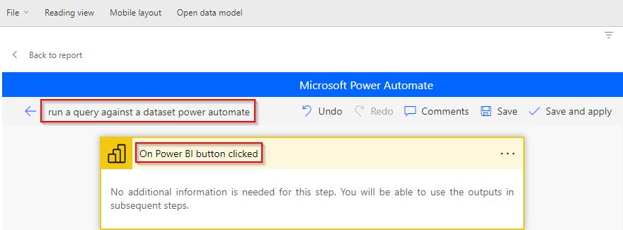 How to Run a query against a dataset using Power Automate flow