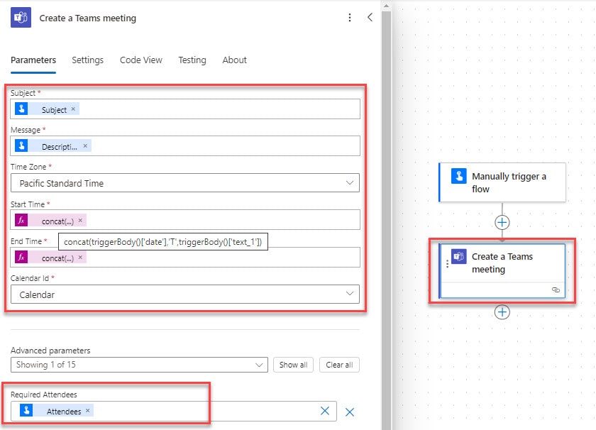 Schedule a team meeting in Microsoft teams using Power Automate