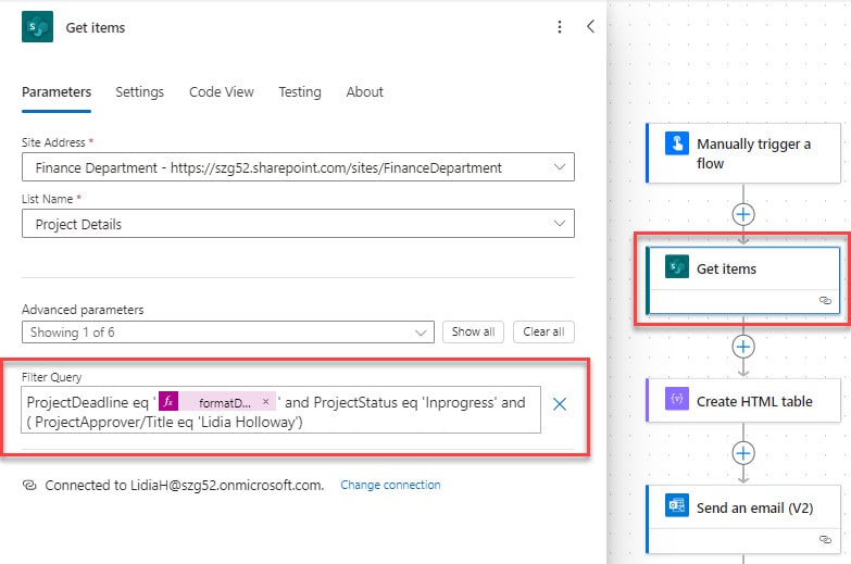 Power Automate SharePoint get items filter query multiple conditions