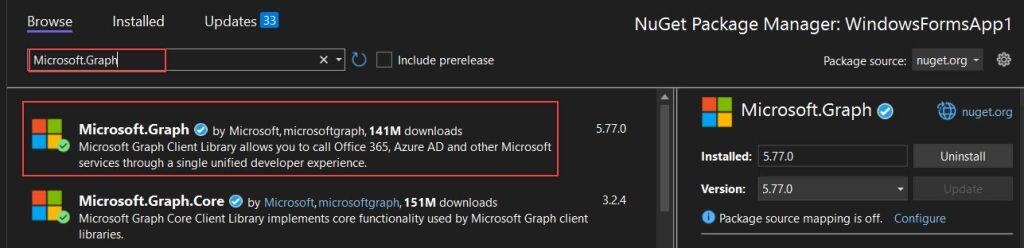 How to display logged user name in Windows Form application using Graph API