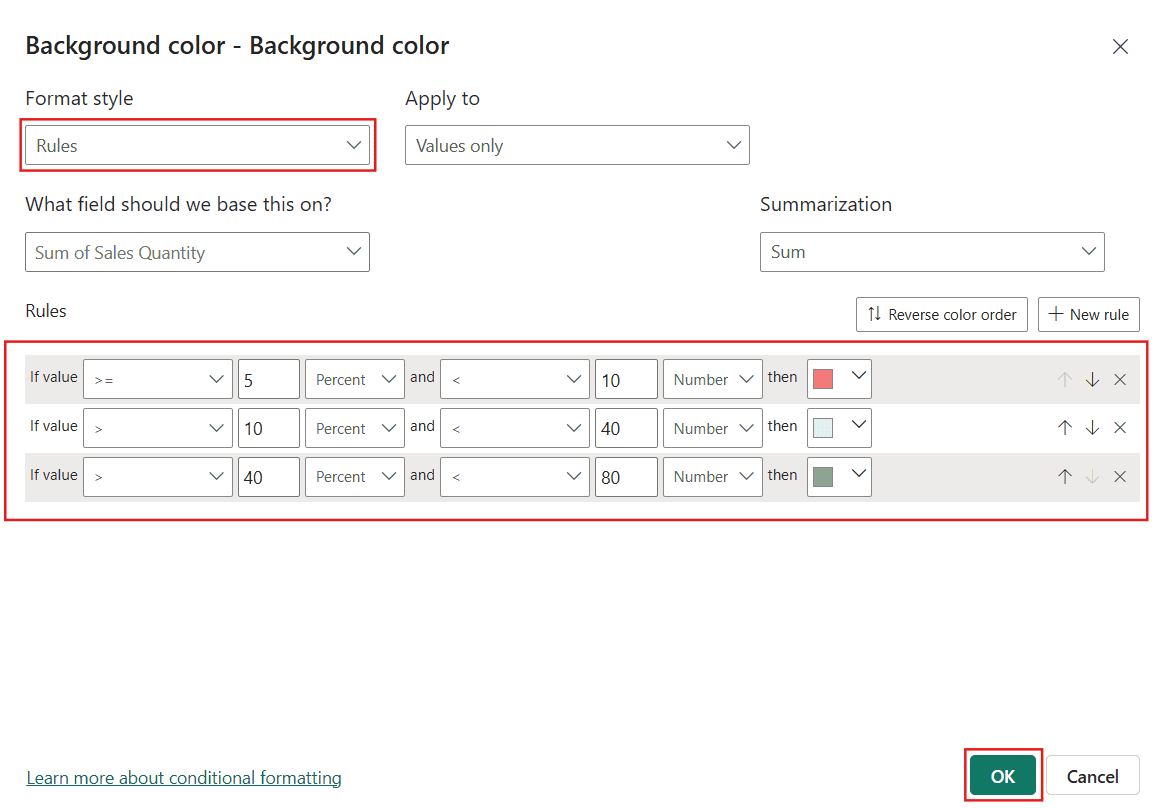 Power BI Matrix Visual Conditional Formatting