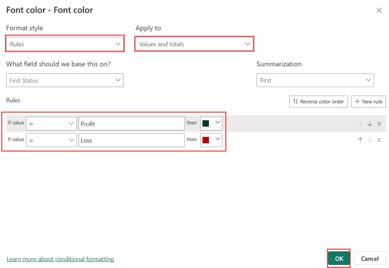 Power BI Matrix Visual Conditional Formatting
