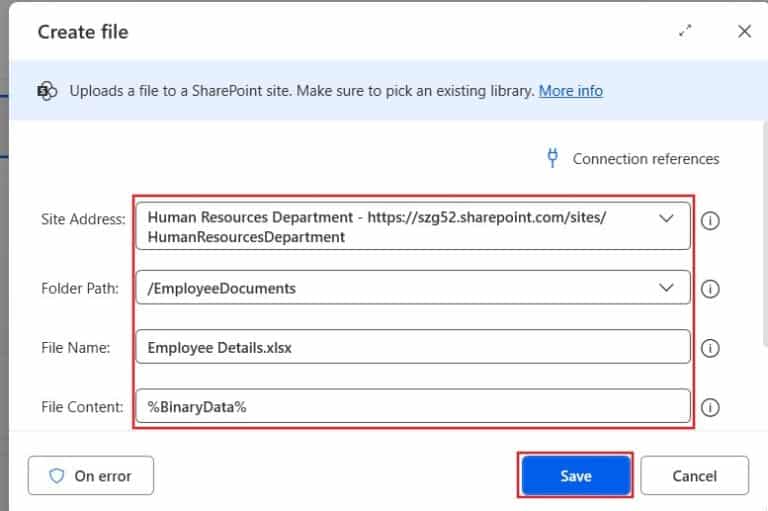 Upload File in SharePoint using Power Automate Desktop