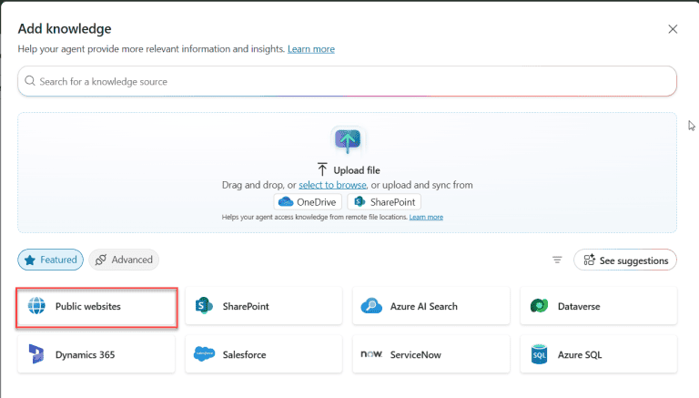 Configure Public Website As a Knowledge Source For Microsoft Copilot Agent