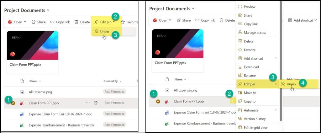 Unpin SharePoint Library Files From Quick Access Unpin SharePoint Library Files From Quick Access