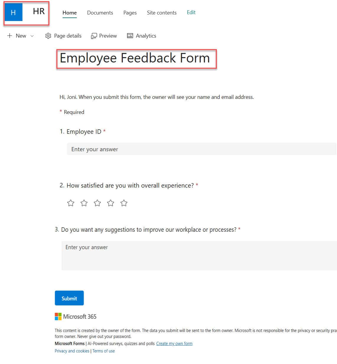 Microsoft Forms Web Part in SharePoint Online - Enjoy SharePoint