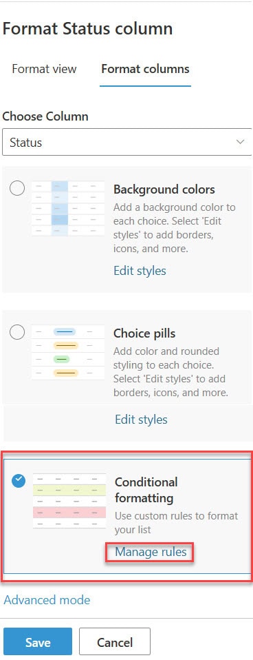 how to apply conditional formatting in sharepoint online list