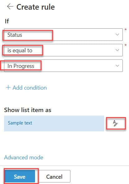 how to apply sharepoint online list conditional formatting for entire row