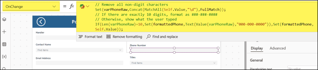 Power Apps Phone Number Validation and Auto Formatting