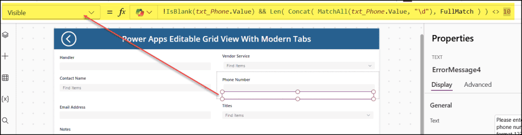Power Apps Phone Number Validation with Auto Format Example
