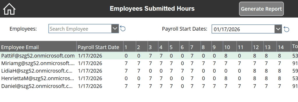 Generate Employee Payroll Timesheet Report in Power Apps