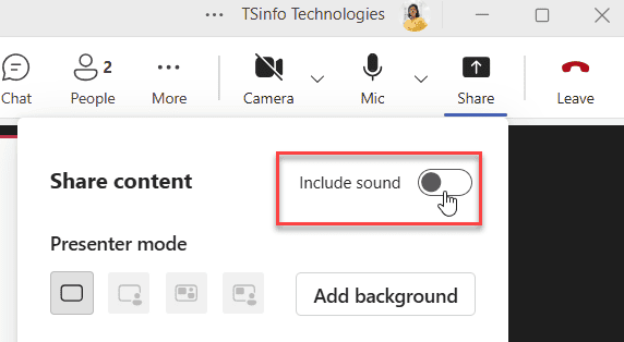 Include Computer Sound When Sharing in Teams Call