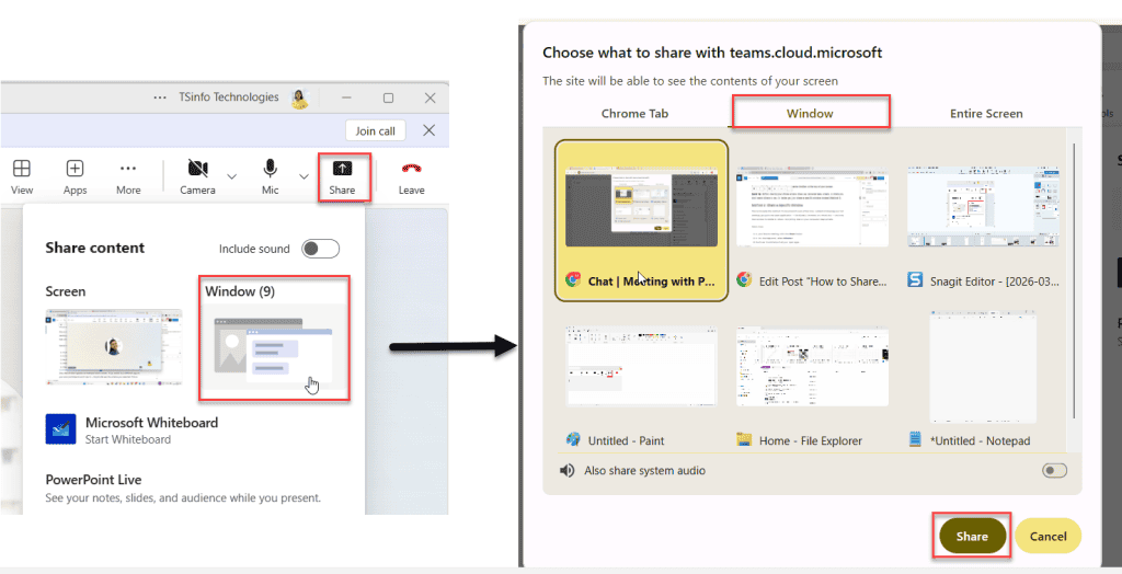 Share a Specific Window in Microsoft Teams Meeting