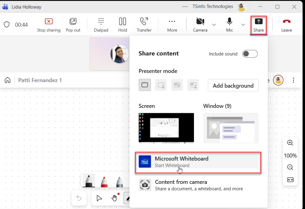 Share a Whiteboard in Microsoft Teams Meeting
