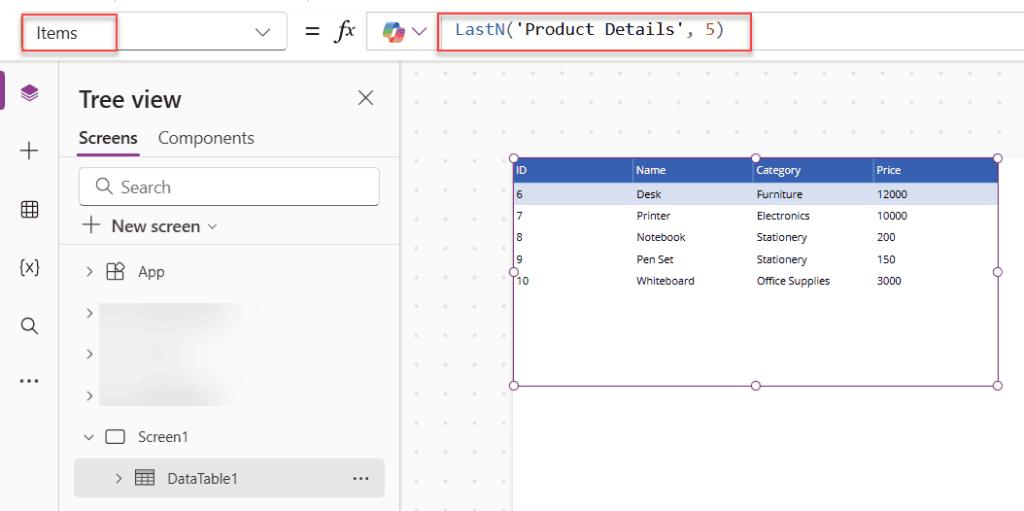 get last 5 records in power apps data table get last 5 records in power apps data table