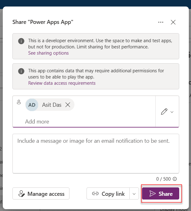 how to share power apps app