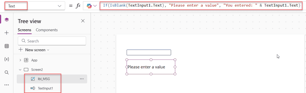 power apps isblank function