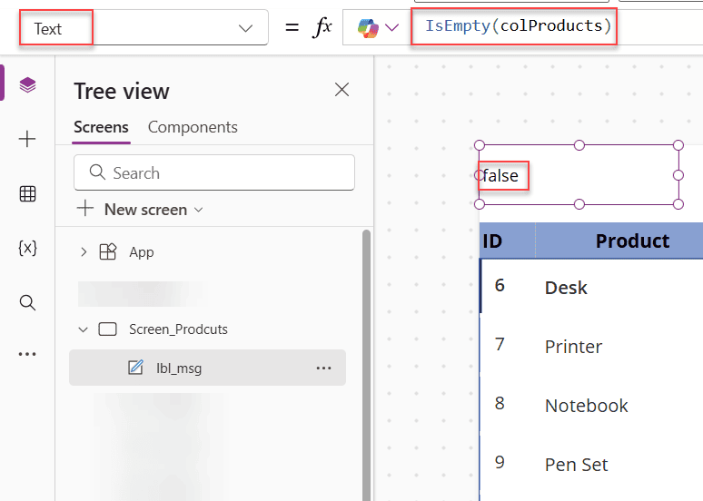 power apps isempty