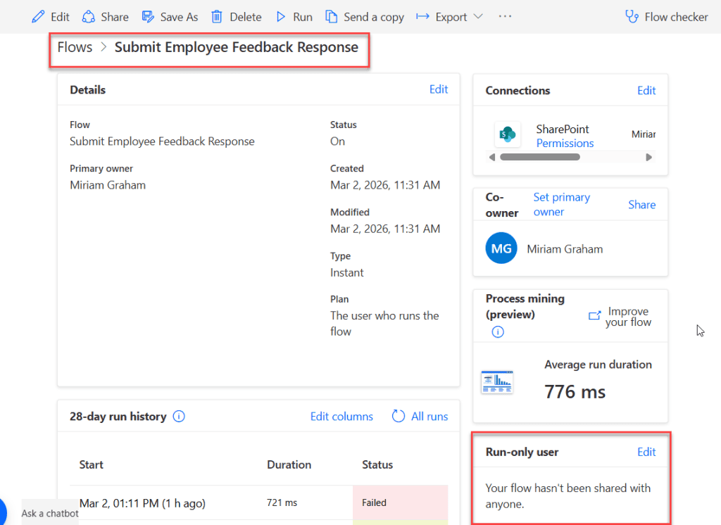 power automate run only user feature
