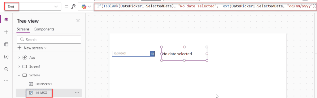powerapps isblank to check date field