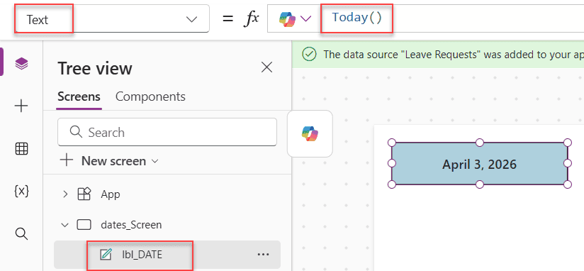 power apps today function power apps today function