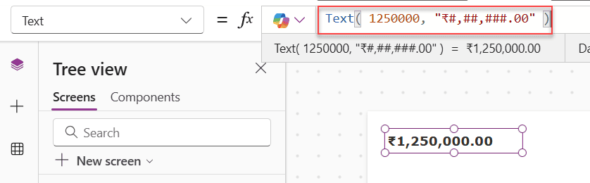 powerapps currency format with commas