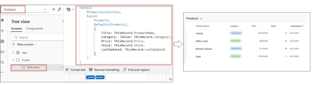 powerapps forall patch