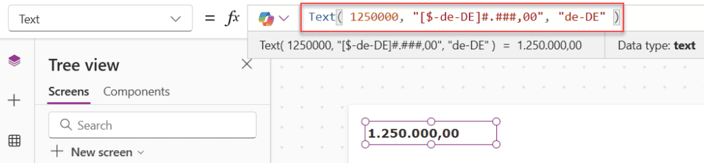 powerapps format number thousand separator