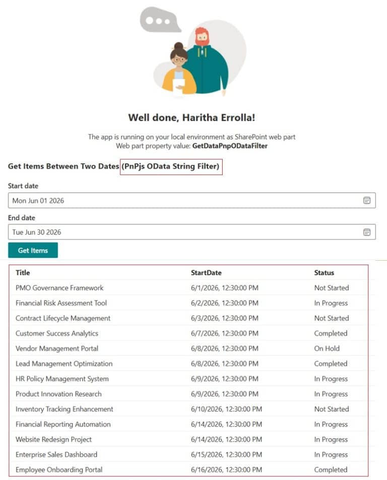 Get Data Between Two Dates from a SharePoint List Using SPFx