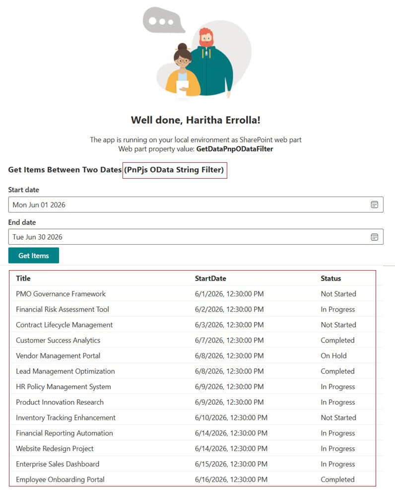 Get Data Between Two Dates from a SharePoint List Using PnPJS in SPFx