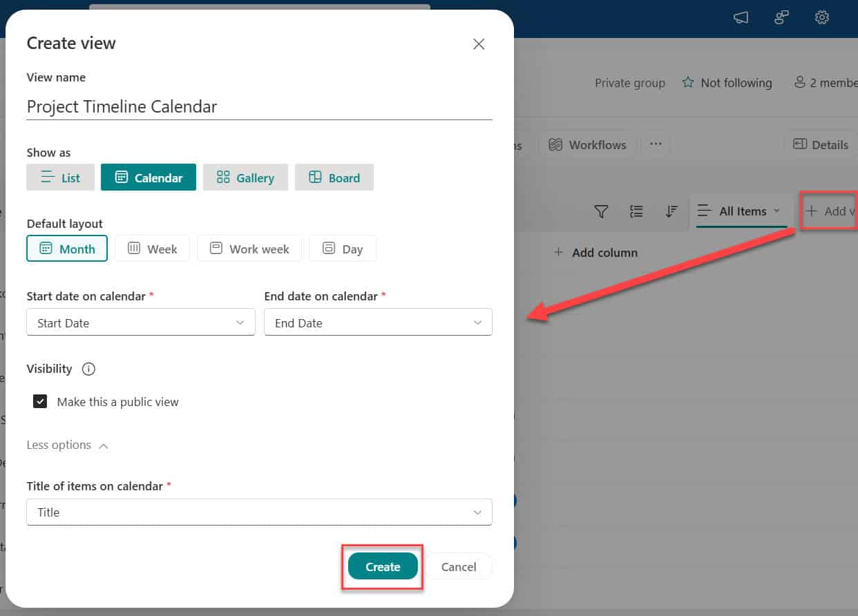 SharePoint list calendar view