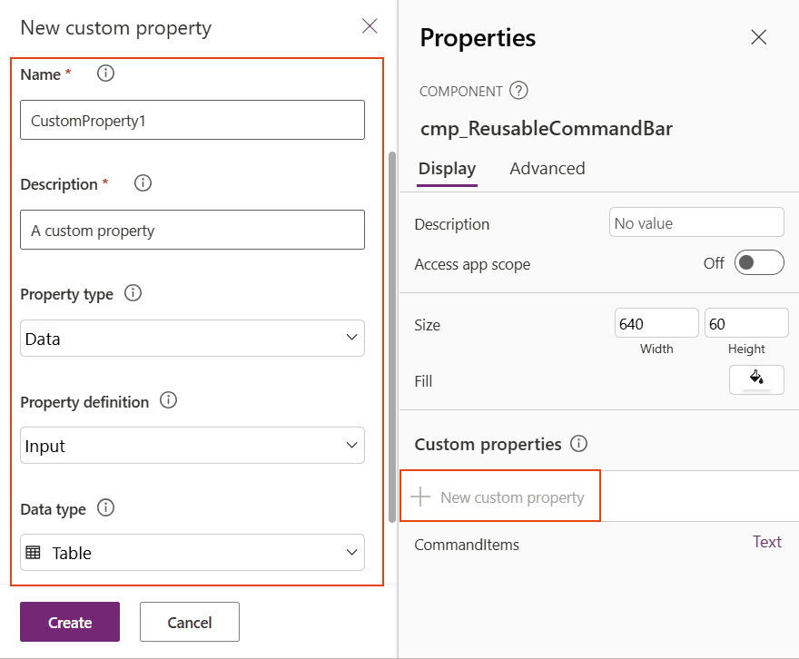 power apps component custom property