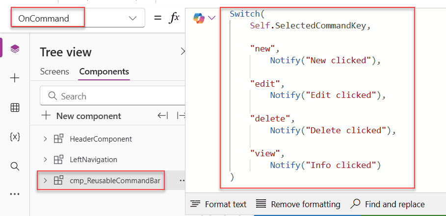 power apps component custom event property